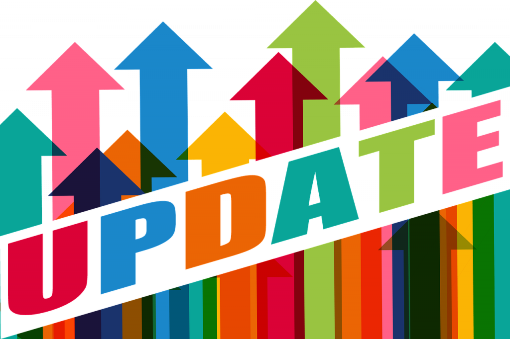An update logo on a multi-color background